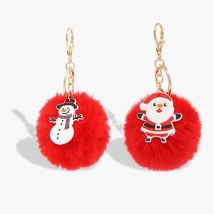 🆕 set of 2 Christmas Keychain Red Pom Pom Keychain